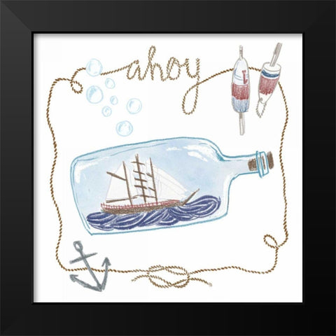 Ship in a Bottle Ahoy Black Modern Wood Framed Art Print by Zieve Miller, Sara