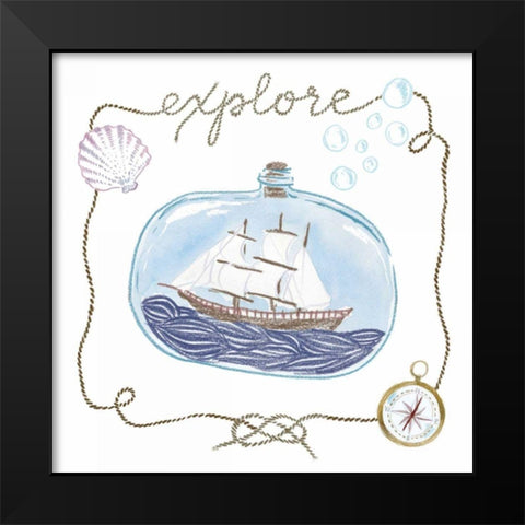 Ship in a Bottle Explore Black Modern Wood Framed Art Print by Zieve Miller, Sara