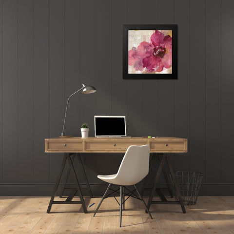 Elegant Fresco Floral Gold Flower I Black Modern Wood Framed Art Print by Vassileva, Silvia
