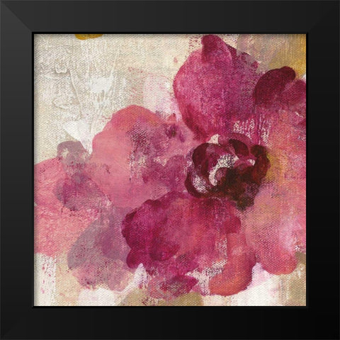 Elegant Fresco Floral Gold Flower I Black Modern Wood Framed Art Print by Vassileva, Silvia
