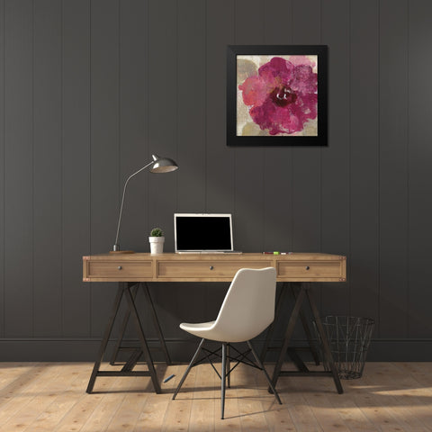 Elegant Fresco Floral Gold Flower III Black Modern Wood Framed Art Print by Vassileva, Silvia
