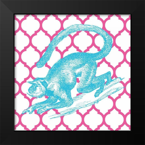 Bright Menagerie Monkey Black Modern Wood Framed Art Print by Wild Apple Portfolio