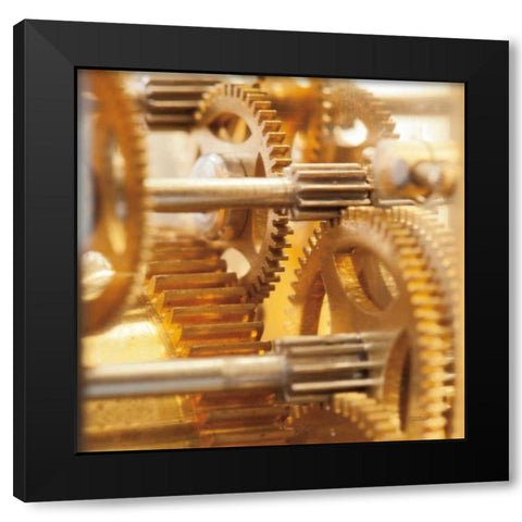 Gilded Gears I Black Modern Wood Framed Art Print with Double Matting by Marshall, Laura