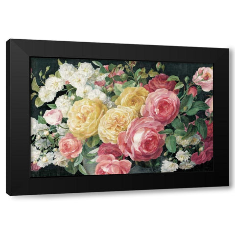 Antique Roses on Black Crop Black Modern Wood Framed Art Print with Double Matting by Nai, Danhui