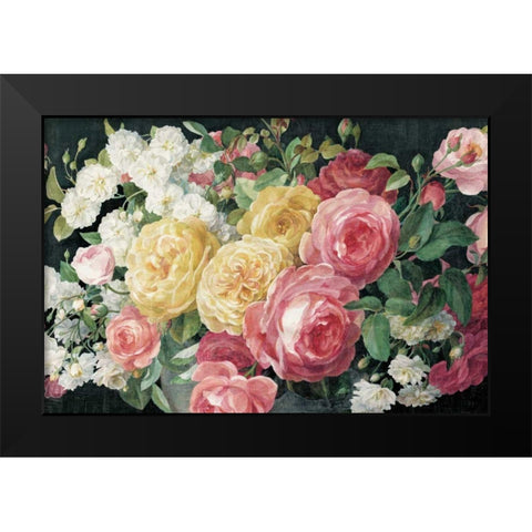 Antique Roses on Black Crop Black Modern Wood Framed Art Print by Nai, Danhui