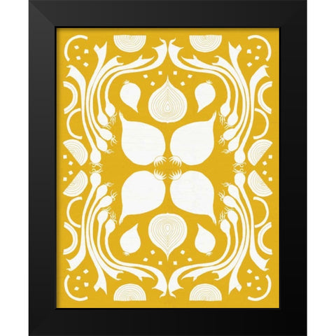 Retro Onion Otomi Silhouette Black Modern Wood Framed Art Print by DeNeige, Elyse