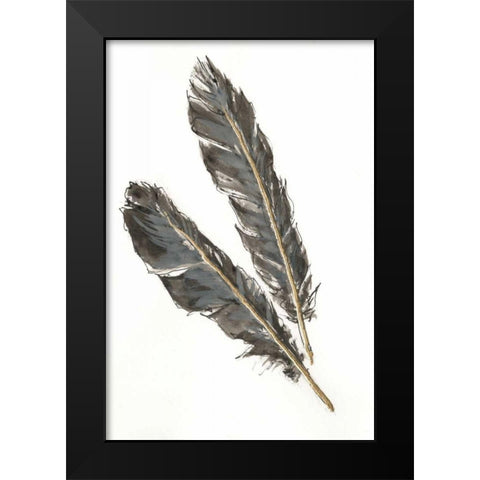 Gold Feathers III on White Black Modern Wood Framed Art Print by Paschke, Chris
