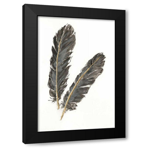Gold Feathers IV on White Black Modern Wood Framed Art Print by Paschke, Chris