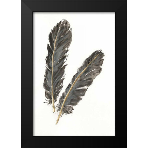 Gold Feathers IV on White Black Modern Wood Framed Art Print by Paschke, Chris