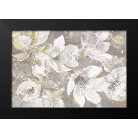Magnolias in Bloom Greige Black Modern Wood Framed Art Print by Hristova, Albena