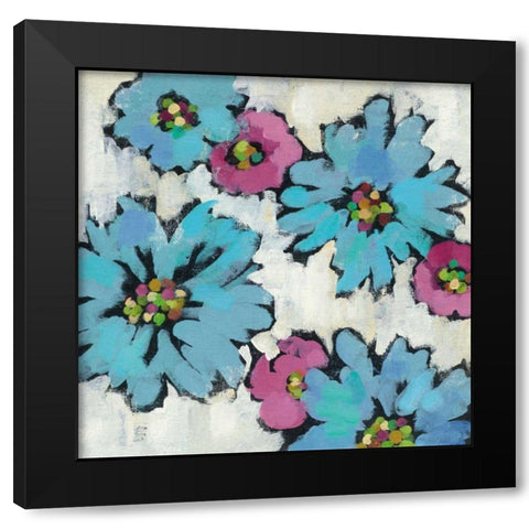 Graphic Pink and Blue Floral III Black Modern Wood Framed Art Print with Double Matting by Vassileva, Silvia