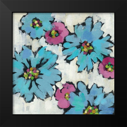 Graphic Pink and Blue Floral III Black Modern Wood Framed Art Print by Vassileva, Silvia