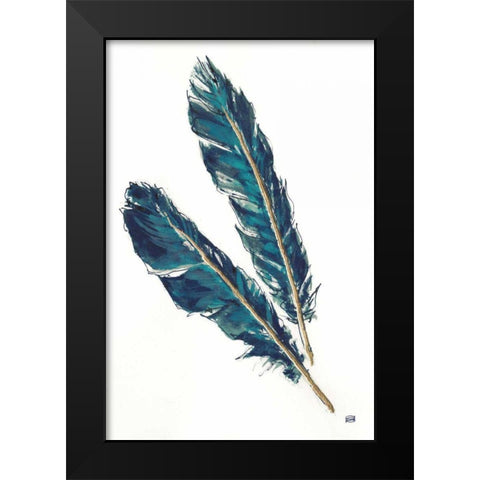 Gold Feathers III Indigo Black Modern Wood Framed Art Print by Paschke, Chris