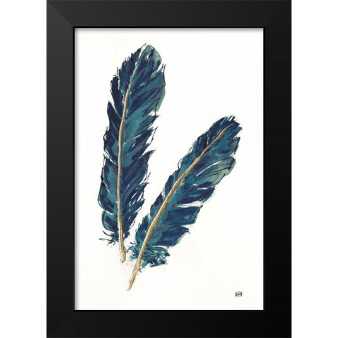 Gold Feathers IV Indigo Black Modern Wood Framed Art Print by Paschke, Chris