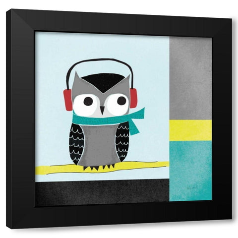 Owls I Blue Gray and Yellow Black Modern Wood Framed Art Print with Double Matting by Warrick, Cheryl