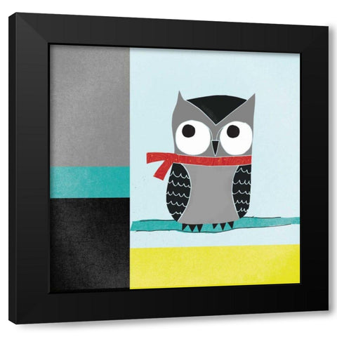 Owls III Blue Gray and Yellow Black Modern Wood Framed Art Print with Double Matting by Warrick, Cheryl