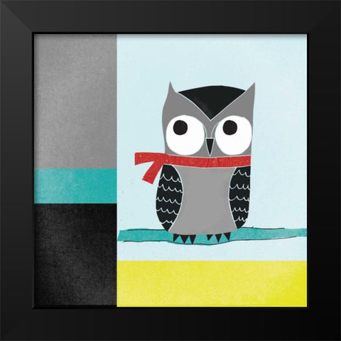 Owls III Blue Gray and Yellow Black Modern Wood Framed Art Print by Warrick, Cheryl
