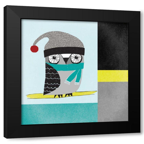Owls IV Blue Gray and Yellow Black Modern Wood Framed Art Print with Double Matting by Warrick, Cheryl
