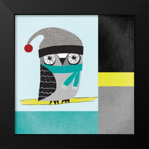 Owls IV Blue Gray and Yellow Black Modern Wood Framed Art Print by Warrick, Cheryl