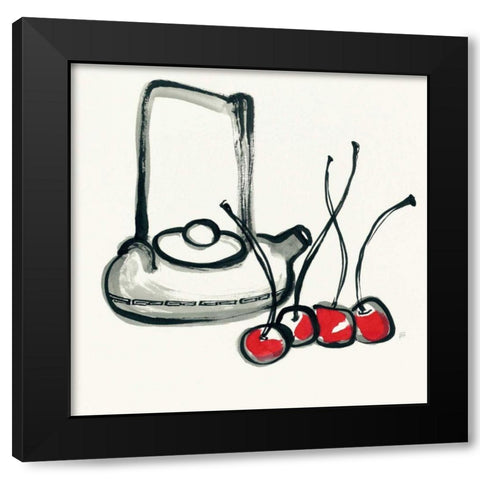 Tea and Cherries Black Modern Wood Framed Art Print with Double Matting by Paschke, Chris