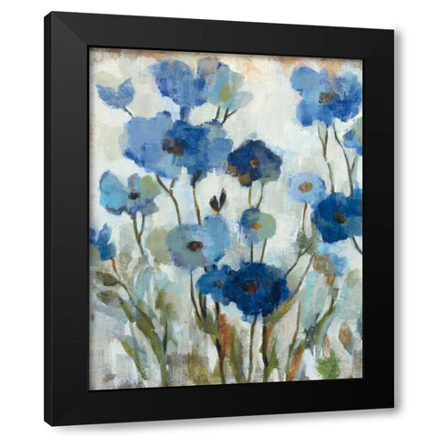 Abstracted Floral in Blue II Black Modern Wood Framed Art Print by Vassileva, Silvia