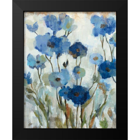 Abstracted Floral in Blue II Black Modern Wood Framed Art Print by Vassileva, Silvia