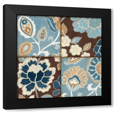 Blue Patchwork Motif I Black Modern Wood Framed Art Print with Double Matting by Pela