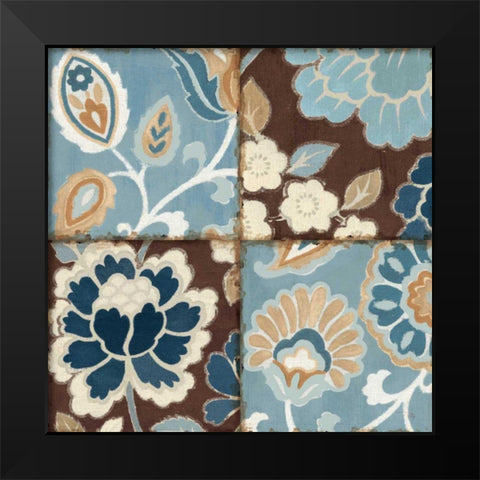 Blue Patchwork Motif I Black Modern Wood Framed Art Print by Pela