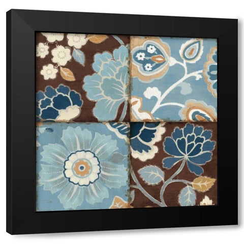 Blue Patchwork Motiff II Black Modern Wood Framed Art Print by Pela