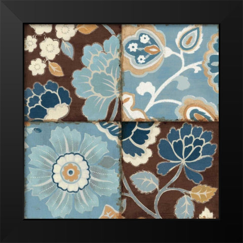 Blue Patchwork Motiff II Black Modern Wood Framed Art Print by Pela