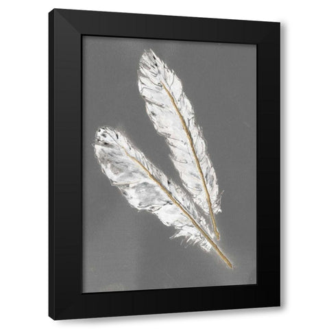 Gold Feathers III on Grey Black Modern Wood Framed Art Print by Paschke, Chris