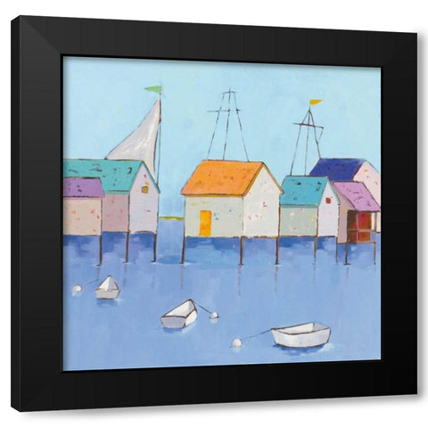 Boat House Row Black Modern Wood Framed Art Print with Double Matting by Adams, Phyllis