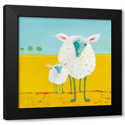Mama and Baby Sheep Black Modern Wood Framed Art Print by Adams, Phyllis