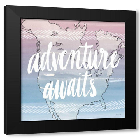 World Traveler Adventure Awaits Black Modern Wood Framed Art Print with Double Matting by Miller, Sara Zieve
