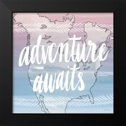 World Traveler Adventure Awaits Black Modern Wood Framed Art Print by Miller, Sara Zieve