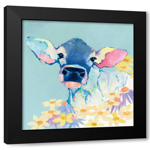 Bessie with Flowers on Teal Black Modern Wood Framed Art Print by Tillmon, Avery