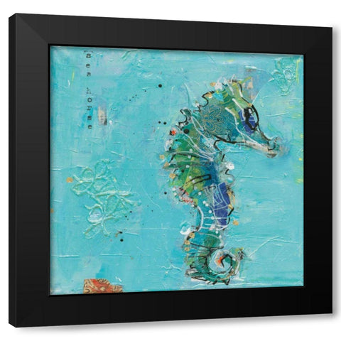 Little Seahorse Blue Black Modern Wood Framed Art Print with Double Matting by Day, Kellie