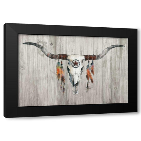 Longhorn on Wood Black Modern Wood Framed Art Print by Tillmon, Avery