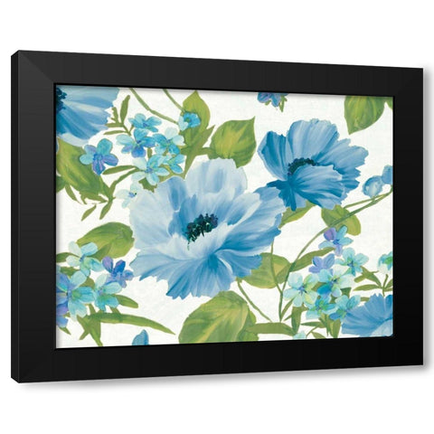 Summer Poppies Blue Crop Black Modern Wood Framed Art Print with Double Matting by Wild Apple Portfolio