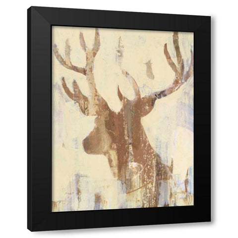 Golden Antlers II Neutral Grey Black Modern Wood Framed Art Print with Double Matting by Hristova, Albena