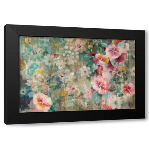 Flower Shower Crop Black Modern Wood Framed Art Print with Double Matting by Nai, Danhui