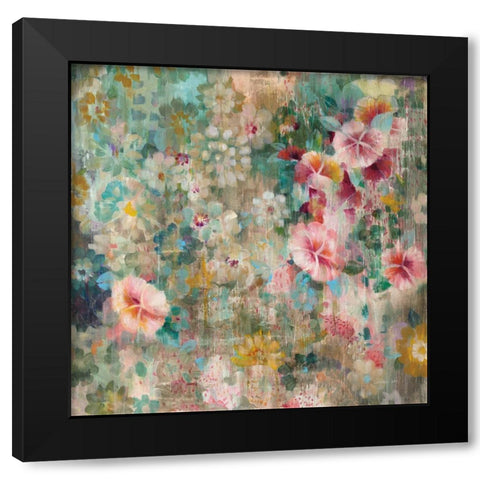 Flower Shower Square Black Modern Wood Framed Art Print with Double Matting by Nai, Danhui