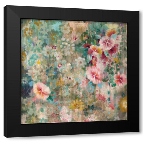 Flower Shower Square Black Modern Wood Framed Art Print by Nai, Danhui