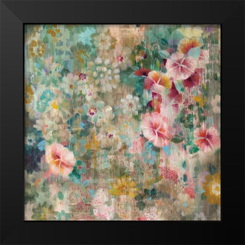 Flower Shower Square Black Modern Wood Framed Art Print by Nai, Danhui