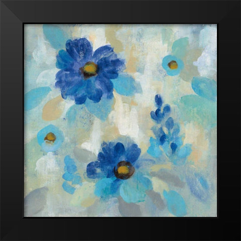 Blue Flowers Whisper II Black Modern Wood Framed Art Print by Vassileva, Silvia