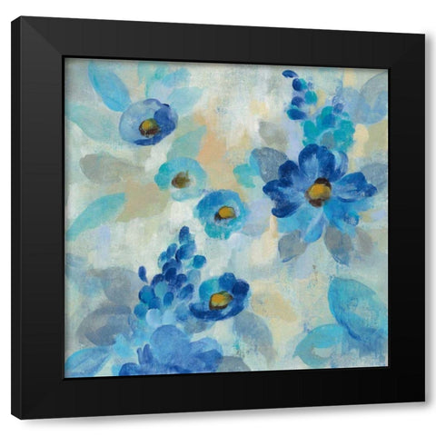 Blue Flowers Whisper III Black Modern Wood Framed Art Print by Vassileva, Silvia