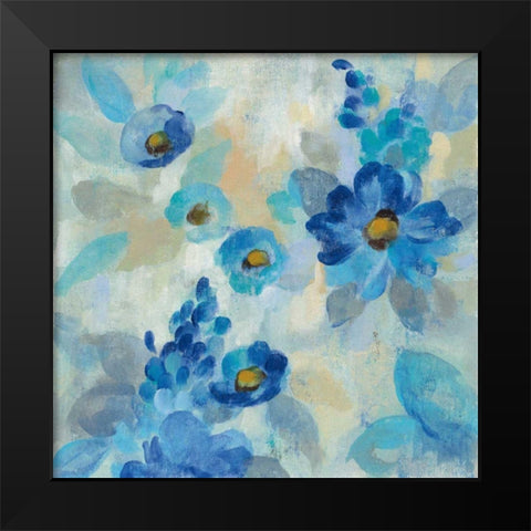 Blue Flowers Whisper III Black Modern Wood Framed Art Print by Vassileva, Silvia