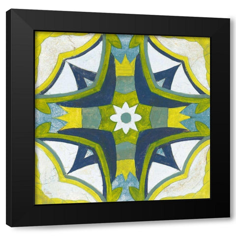 Andalucia Tiles E Blue and Yellow Black Modern Wood Framed Art Print with Double Matting by Vassileva, Silvia