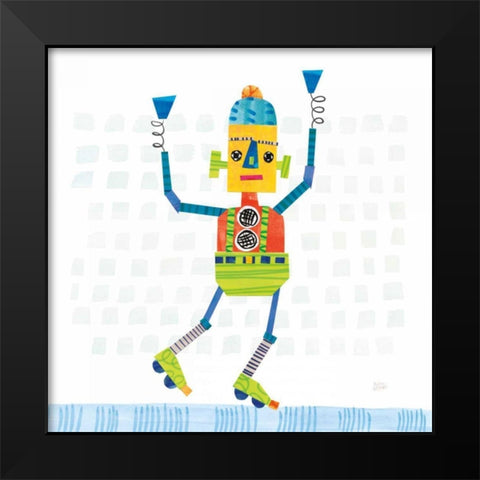 Robot Party I on Squares Black Modern Wood Framed Art Print by Averinos, Melissa