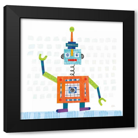 Robot Party III on Squares Black Modern Wood Framed Art Print by Averinos, Melissa